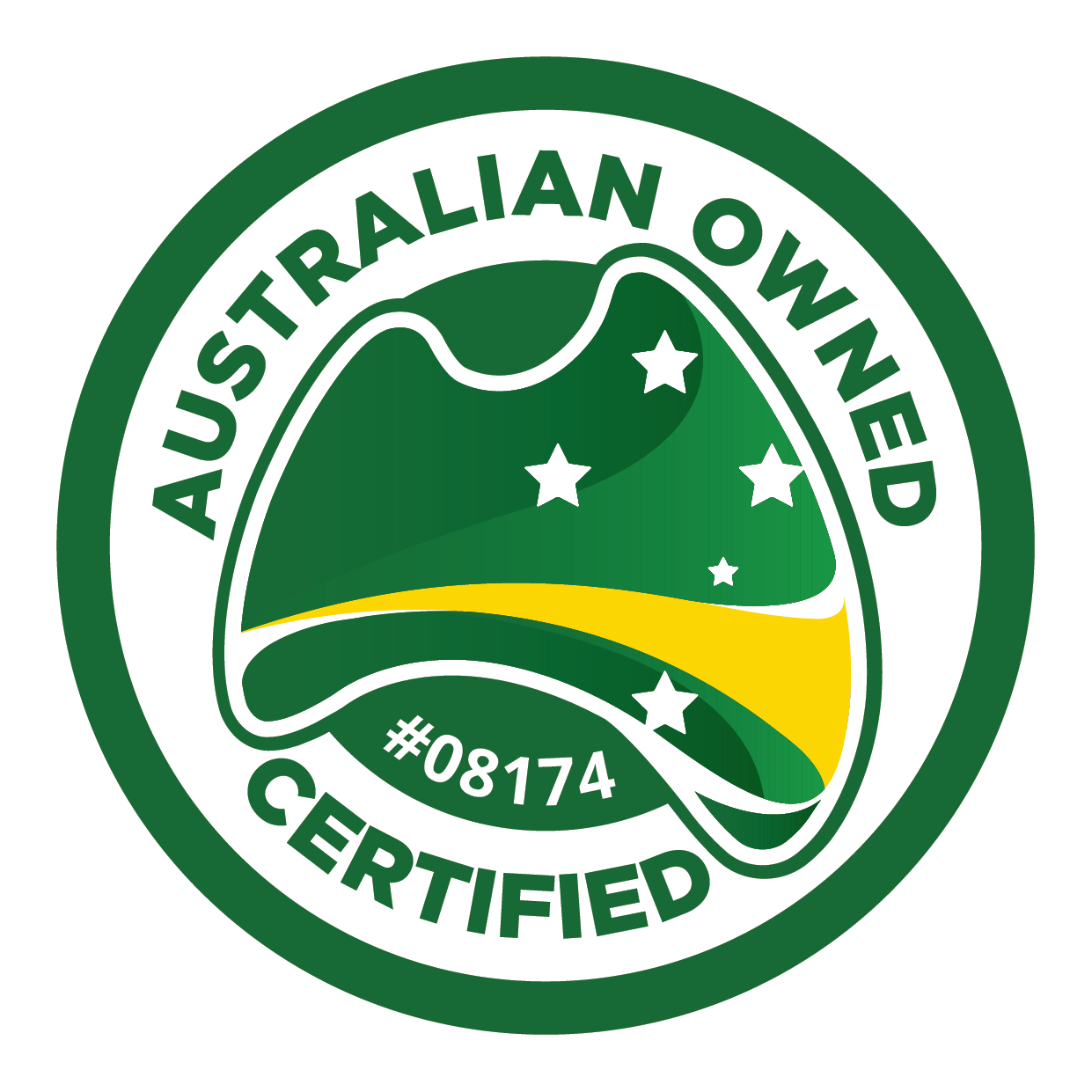 Australian Owned Certified badge, number 08174