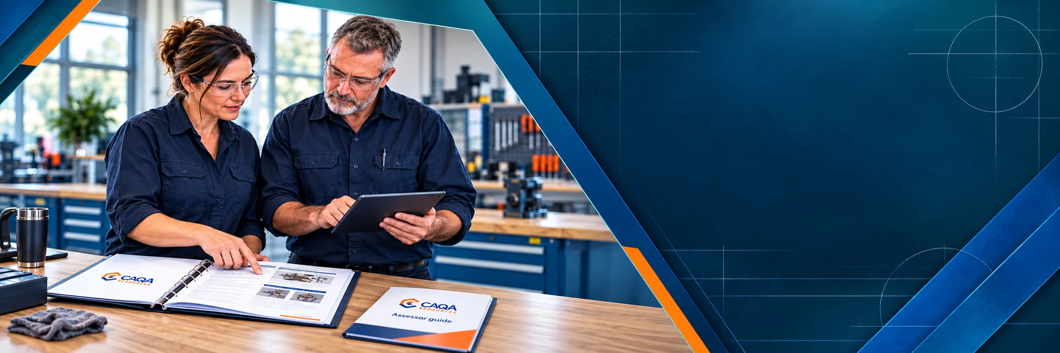 Full-width technical composition of vocational trainers and CAQA assessment resources